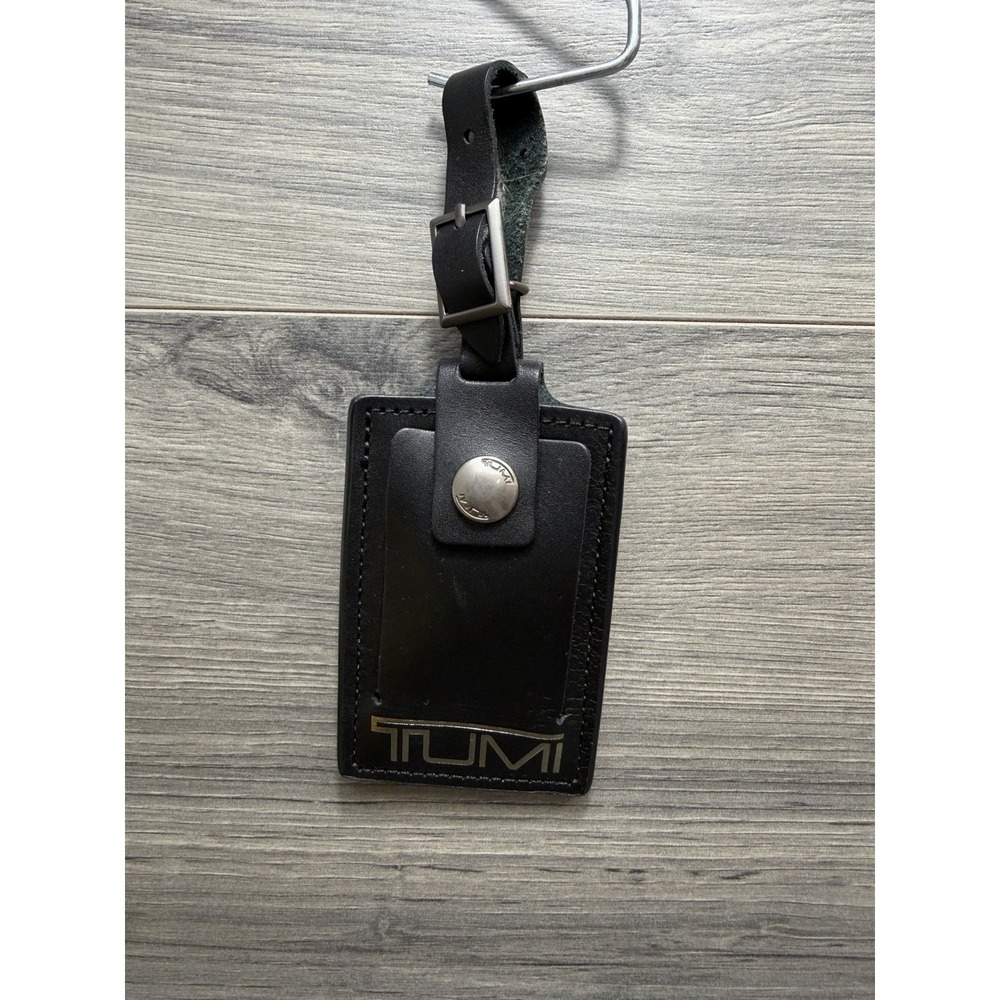 Tumi Black Leather Luggage Name Tag Travel Suitcase Attachment